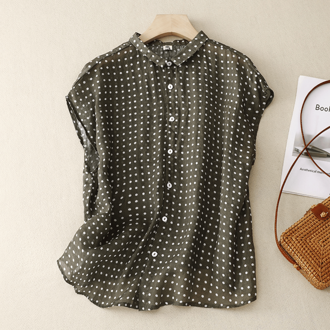Polka Dot Collared Relaxed Fit Blouse for Women – Casual Stylish Comfort
