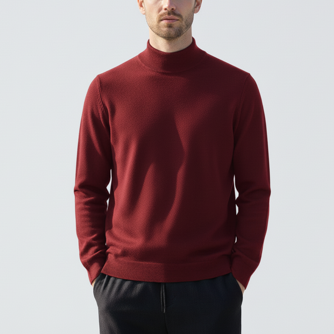 Men's Sweater - Slim Fit - Mock Neck - Light Knit with Ribbed Edges