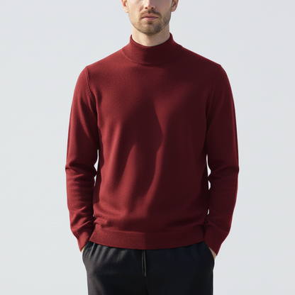 Men's Sweater - Slim Fit - Mock Neck - Light Knit with Ribbed Edges