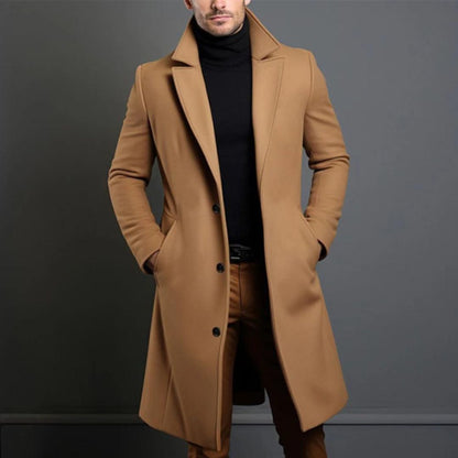 Men's Coat - Wool Blend - Classic Cut - Single-Breasted with 3 Buttons - Knee Length