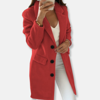 Women's Wool Coat - Classic Design - Knee Length - With Button Closure and Lapels