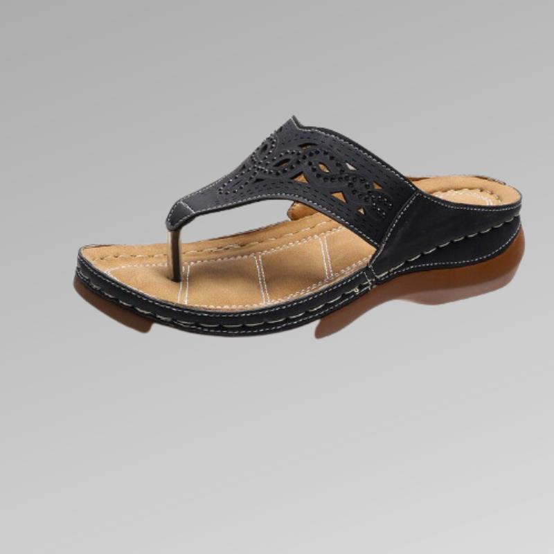 Women's Sandals - Toe Strap Design - Ergonomic Shock-Absorbing Sole - Breathable Embellished Upper