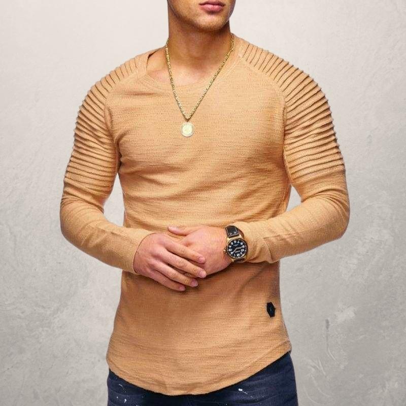 Men's Long-Sleeve T-Shirt - Ribbed Design - Slim Fit - Classic Round Neck