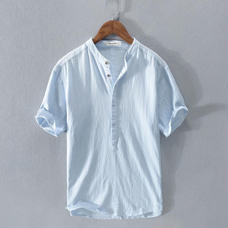 Men's Shirt - Light and Breathable - Henley Collar - Short Sleeve - Casual Fit