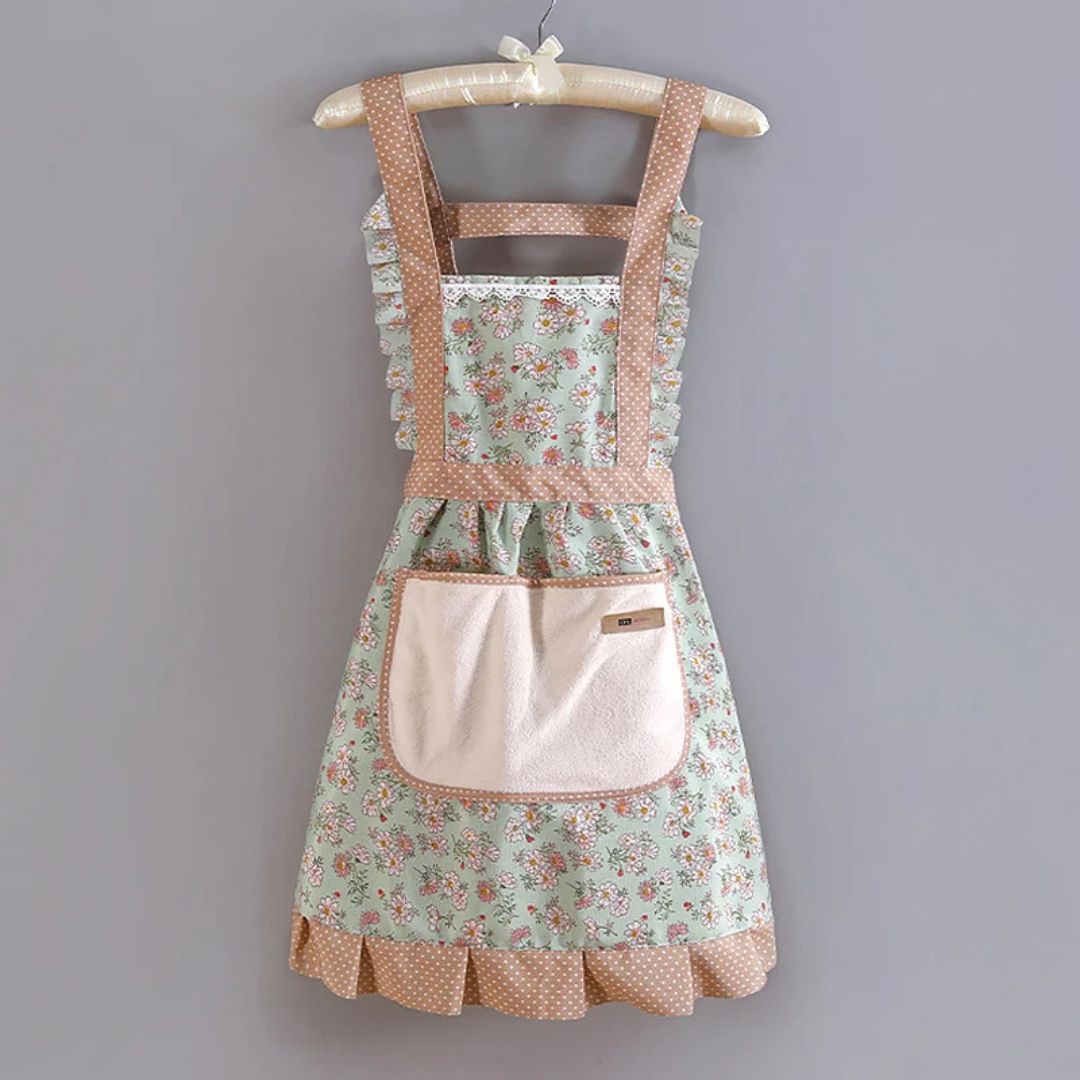 Vintage Floral Cotton Apron with Ruffle Trim