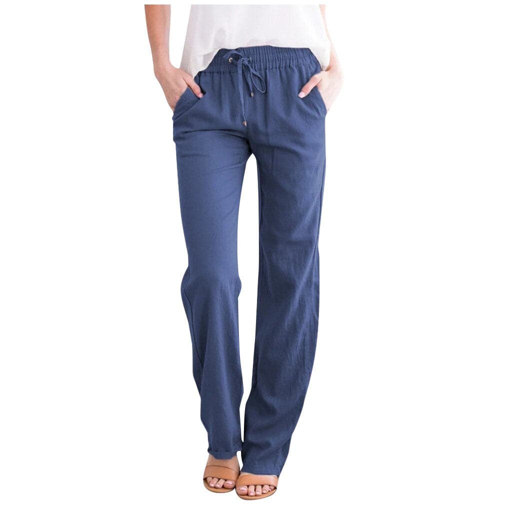 Francesca Linen Relaxed Fit Pants | Drawstring Waist Side Pockets Pants