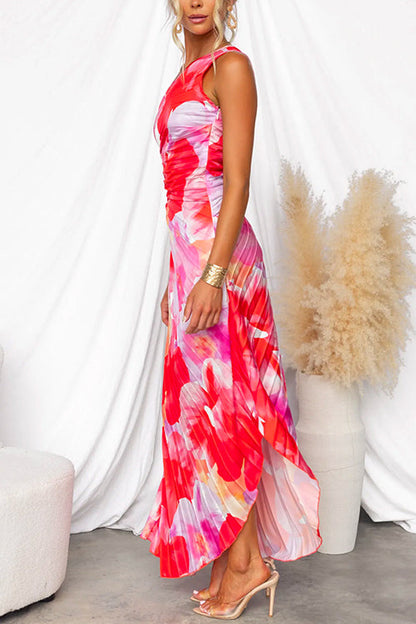 Women Maxi Dress - One-Shoulder Design - Pleated Flowy Skirt - Elegant Party Dress