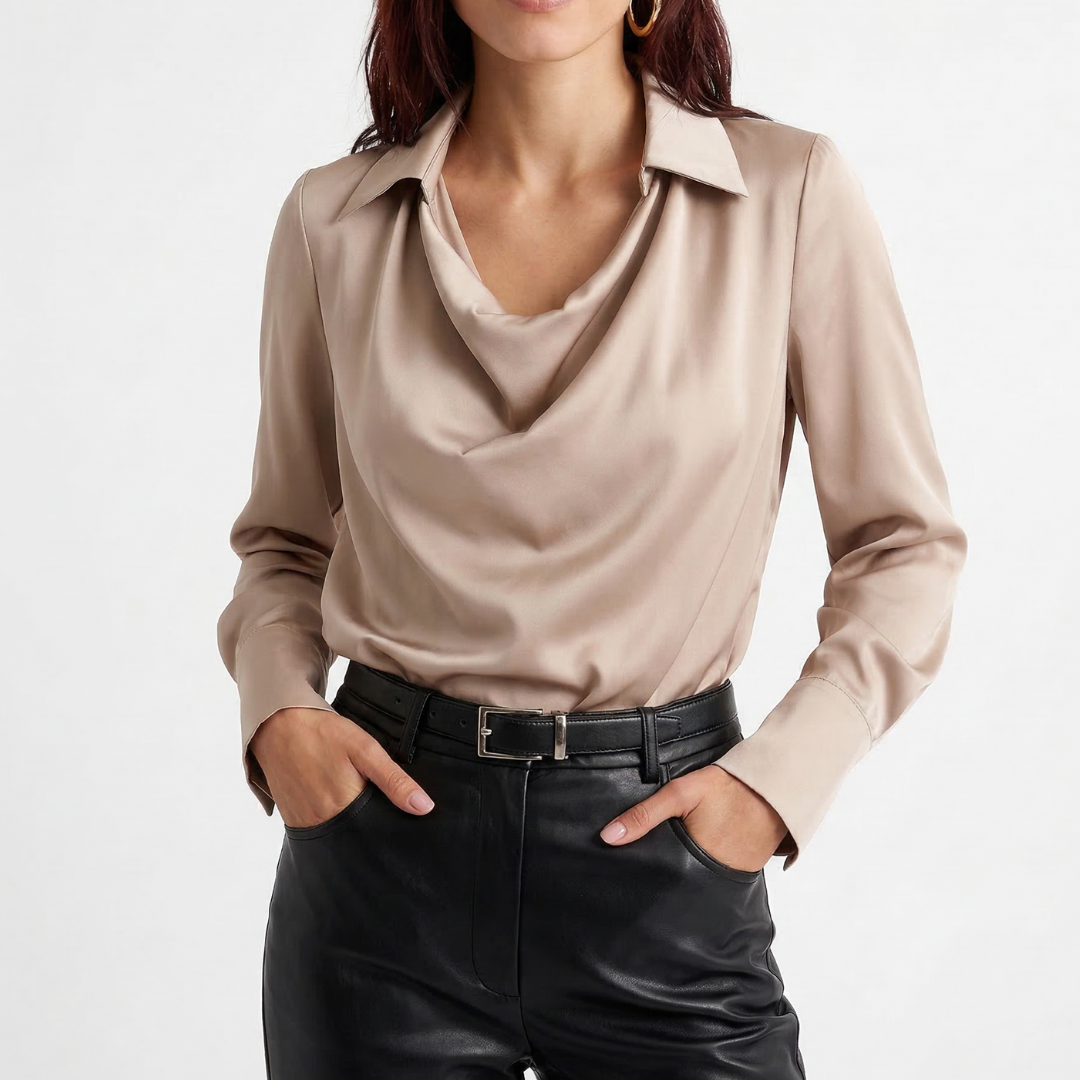 Draped Relaxed Fit Collared Blouse for Women – Stylish & Comfortable Everyday Wear
