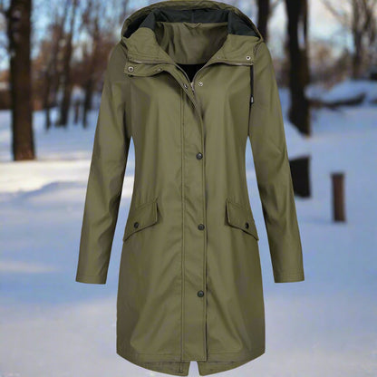 Women's Raincoat - Waterproof - With Hood and Zipper - Mid-Length - Practical Pockets