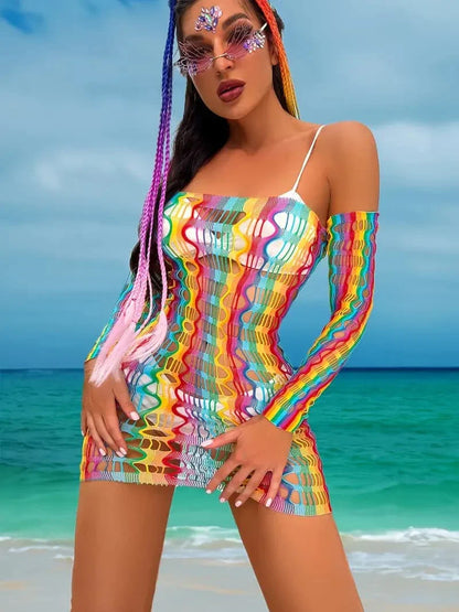 Women Mesh Mini Dress - Bodycon Fit - Sleeveless with Spaghetti Straps - Light and Sheer