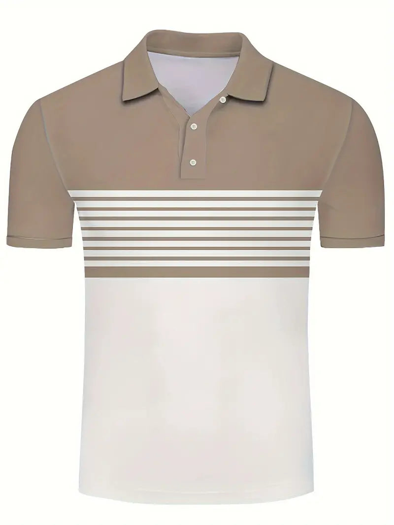 Men's Polo Shirt - Striped Design - Tailored Fit - Short-Sleeved Breathable Casual