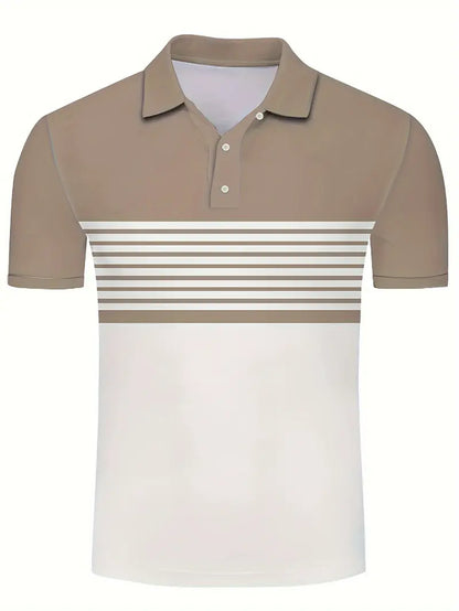 Men's Polo Shirt - Striped Design - Tailored Fit - Short-Sleeved Breathable Casual