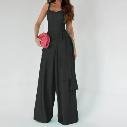 Women's Jumpsuit – Sleeveless – Adjustable Straps – Wide Leg – Waist Belt – Lightweight Material