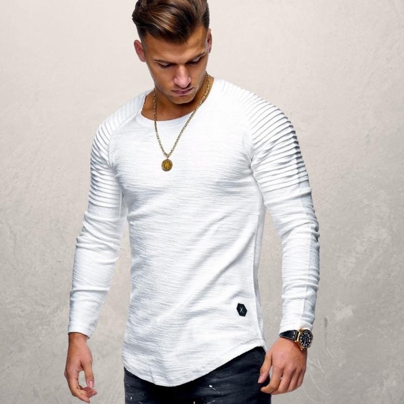 Men's Long-Sleeve T-Shirt - Ribbed Design - Slim Fit - Classic Round Neck