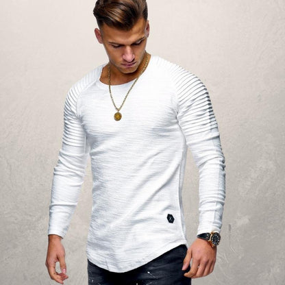 Men's Long-Sleeve T-Shirt - Ribbed Design - Slim Fit - Classic Round Neck