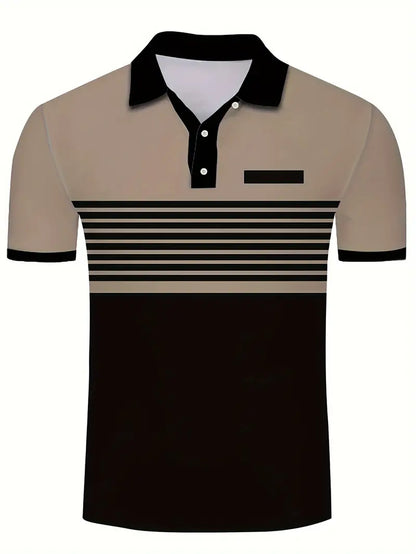Men's Polo Shirt - Striped Design - Tailored Fit - Short-Sleeved Breathable Casual