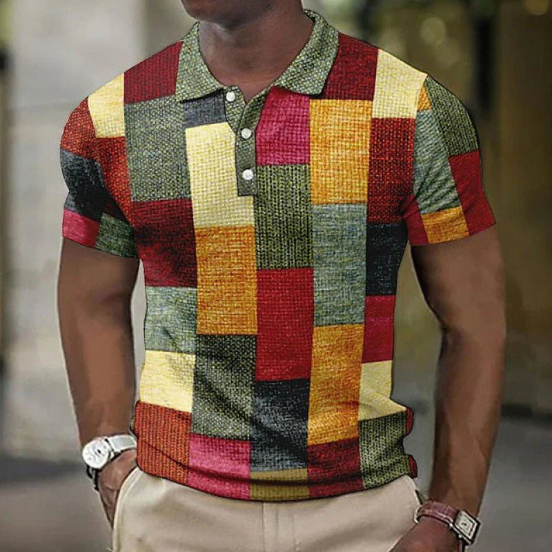 Men's Polo Shirt - Breathable Cotton - Regular Fit - Short-Sleeved Geometric Design