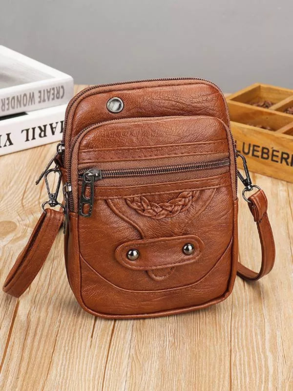 Olivia Structured Crossbody Phone Bag | Braided Detail Stud Embellishment Crossbody Phone Bag