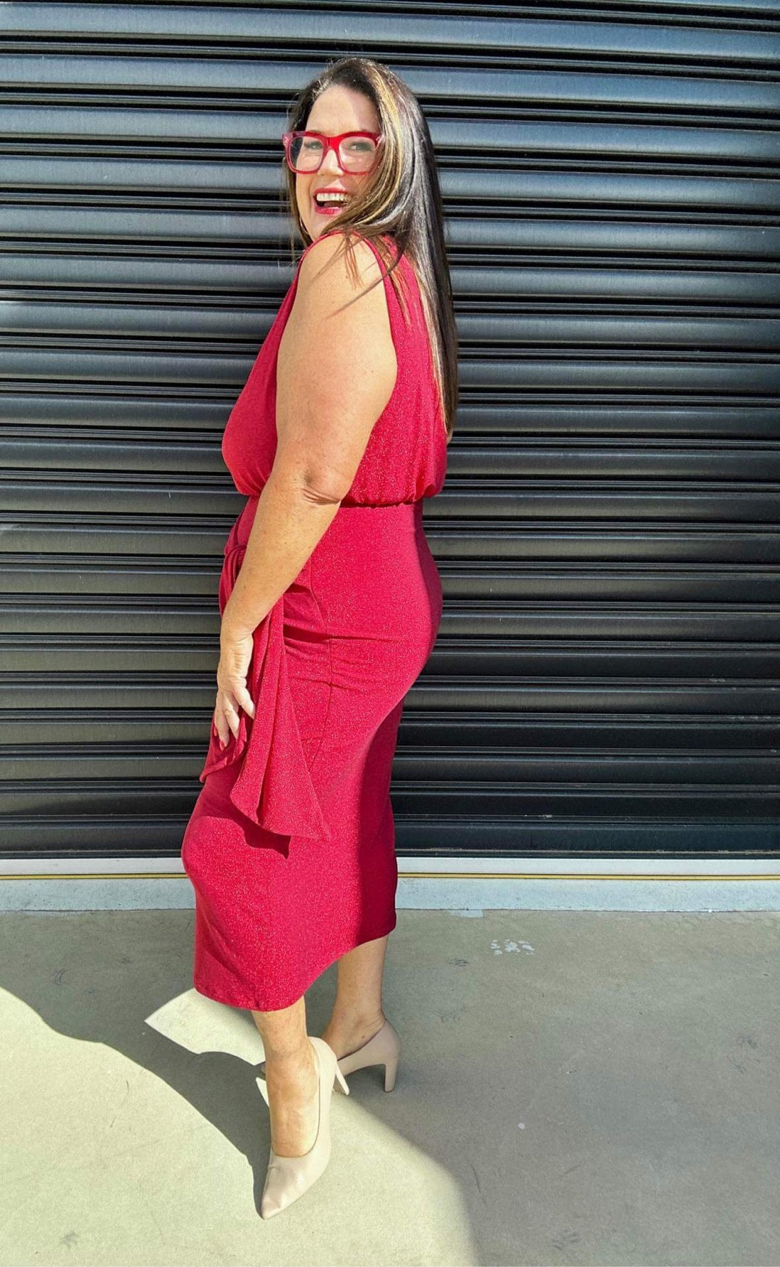 Women Dress - Asymmetric One-Shoulder - Slim Fit - Midi Length with Slit