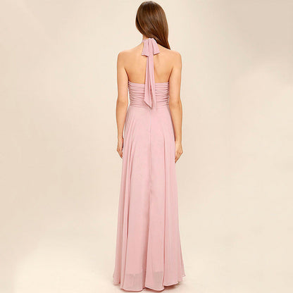 Women's Party Dress – Chiffon – A-line Cut – Halterneck – Pleated Waist – Floor-length