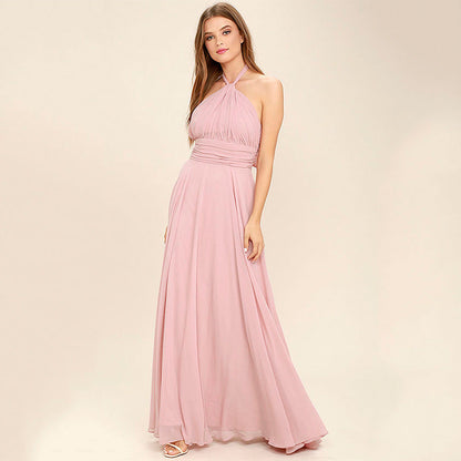 Women's Party Dress – Chiffon – A-line Cut – Halterneck – Pleated Waist – Floor-length