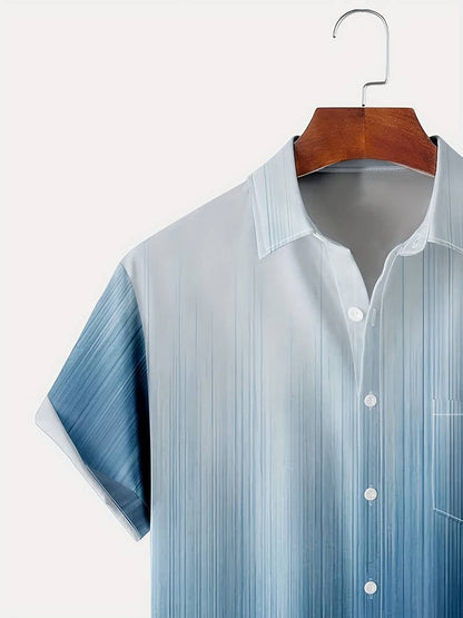Men's Short-Sleeved Shirt - Button Closure - Gradient Pattern - Classic Collar - Regular Fit