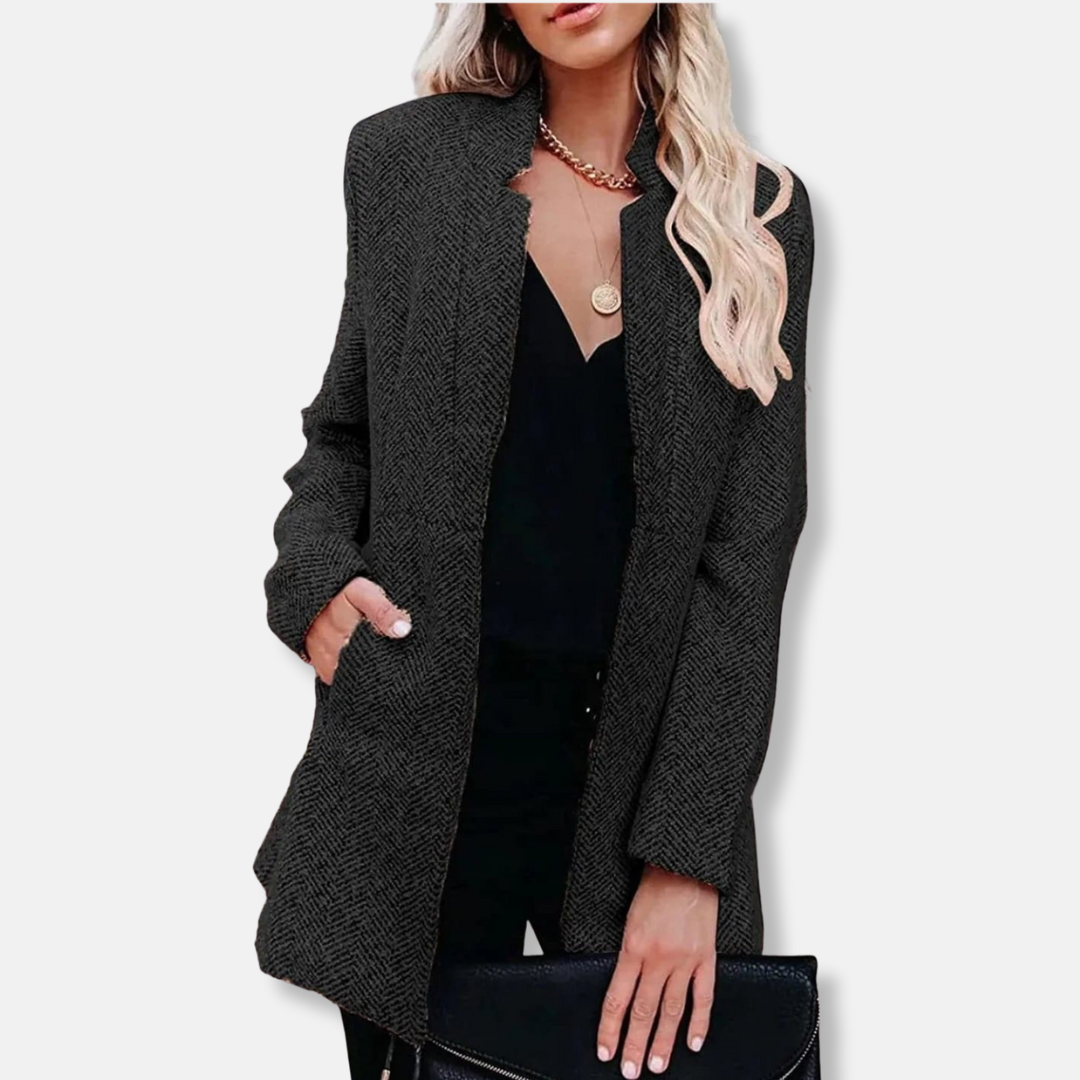 Viola Tailored Fit Blazer | Herringbone Stand Collar Blazer