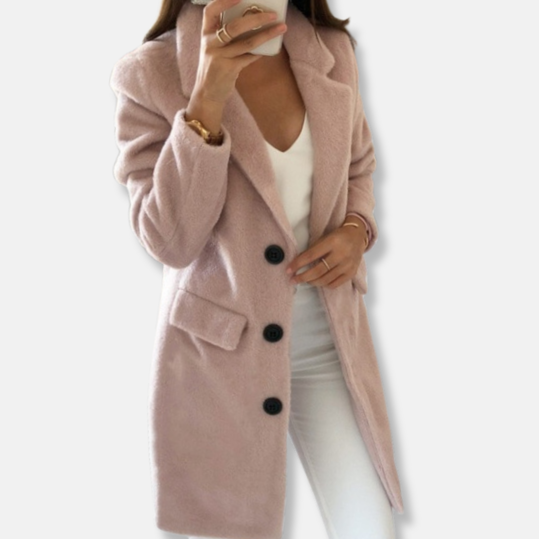 Women's Wool Coat - Classic Design - Knee Length - With Button Closure and Lapels
