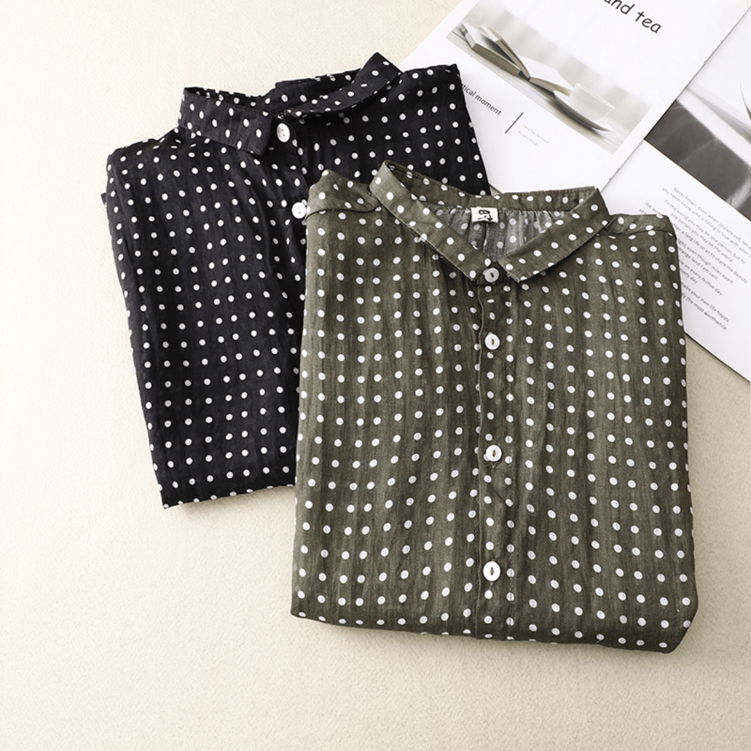 Polka Dot Collared Relaxed Fit Blouse for Women – Casual Stylish Comfort