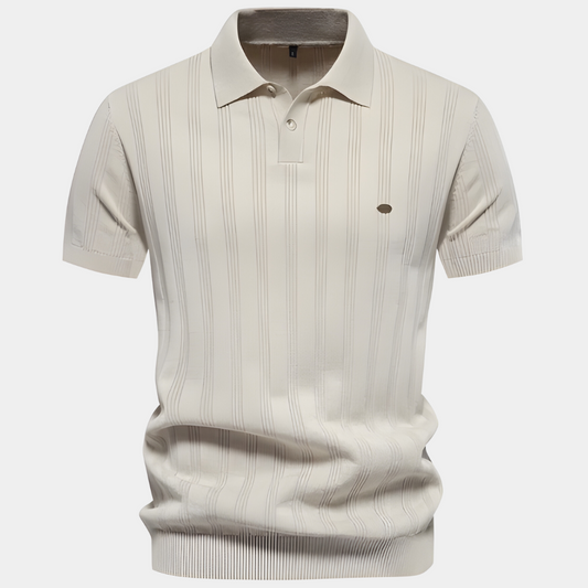 Men's Polo Shirt - Short Sleeves - Breathable Knit - Classic Fit - Subtle Striped Pattern