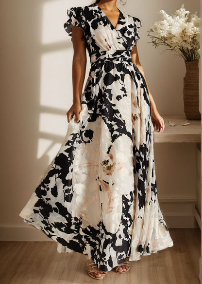 Women's Maxi Dress – Elegant Cut – Woven in Light Material – Short Sleeve – Party Ready