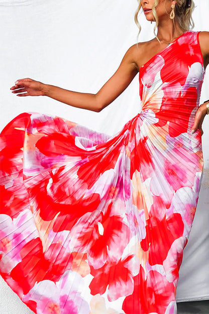 Women Maxi Dress - One-Shoulder Design - Pleated Flowy Skirt - Elegant Party Dress