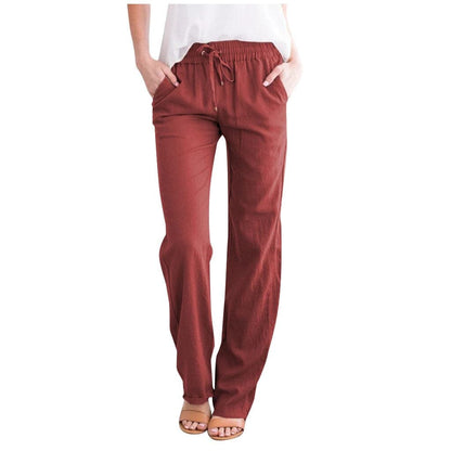 Francesca Linen Relaxed Fit Pants | Drawstring Waist Side Pockets Pants