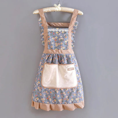 Vintage Floral Cotton Apron with Ruffle Trim