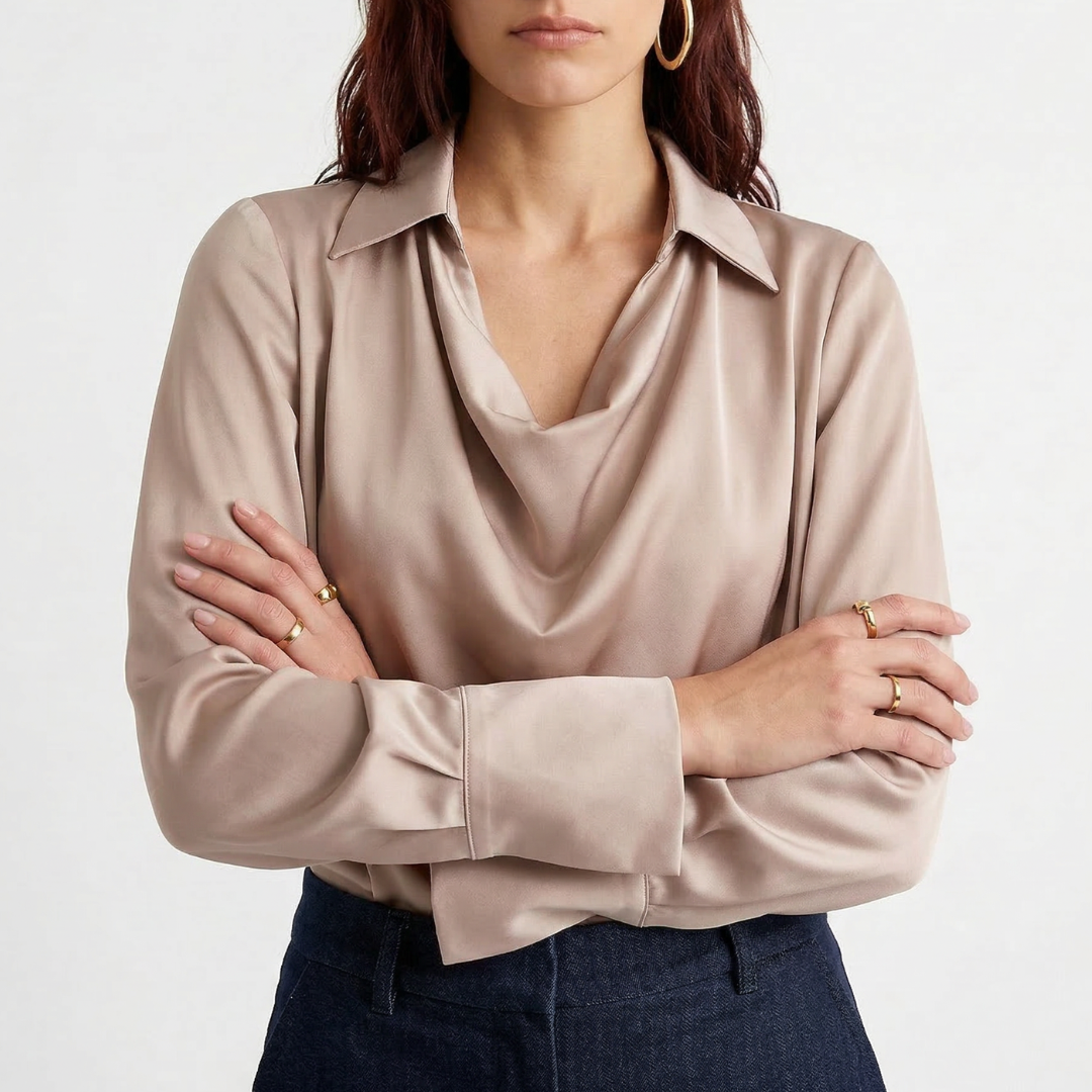 Draped Relaxed Fit Collared Blouse for Women – Stylish & Comfortable Everyday Wear