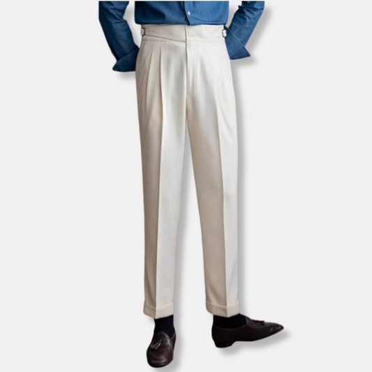 Men's Trousers – Wool Blend – Tailored Fit – High Waist – Pressed Crease