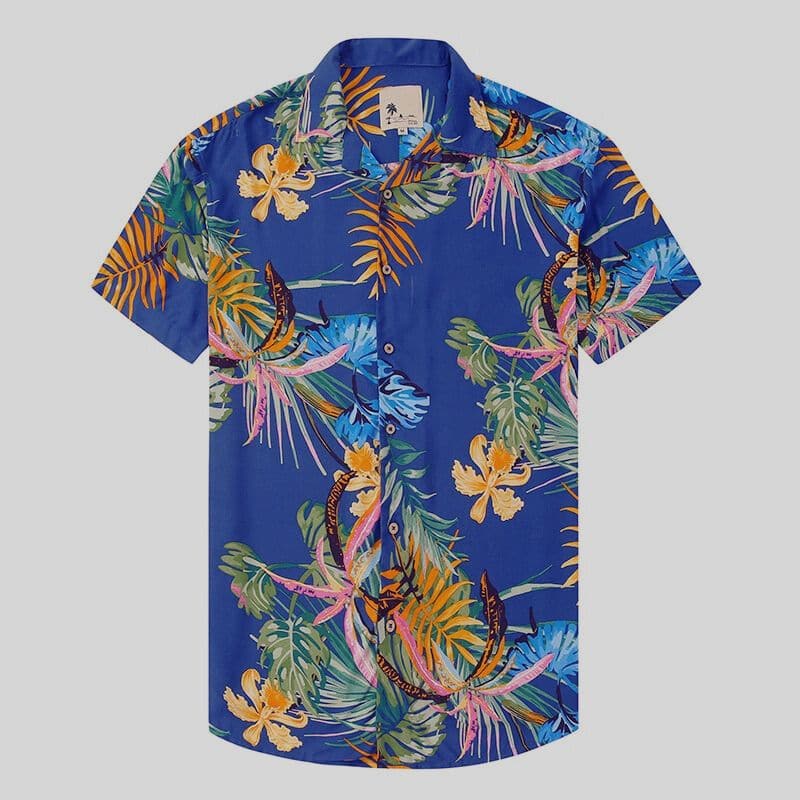 Men's Shirt - Short-Sleeved Hawaiian Shirt - Relaxed Fit - Tropical Floral Print