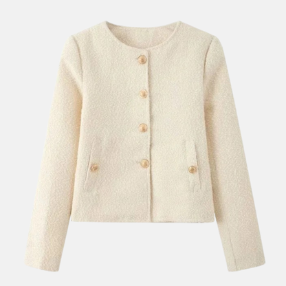 Isabella Wool Tailored Fit Tweed Jacket | Round Neck Button Front Jacket