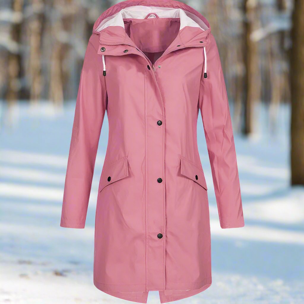 Women's Raincoat - Waterproof - With Hood and Zipper - Mid-Length - Practical Pockets