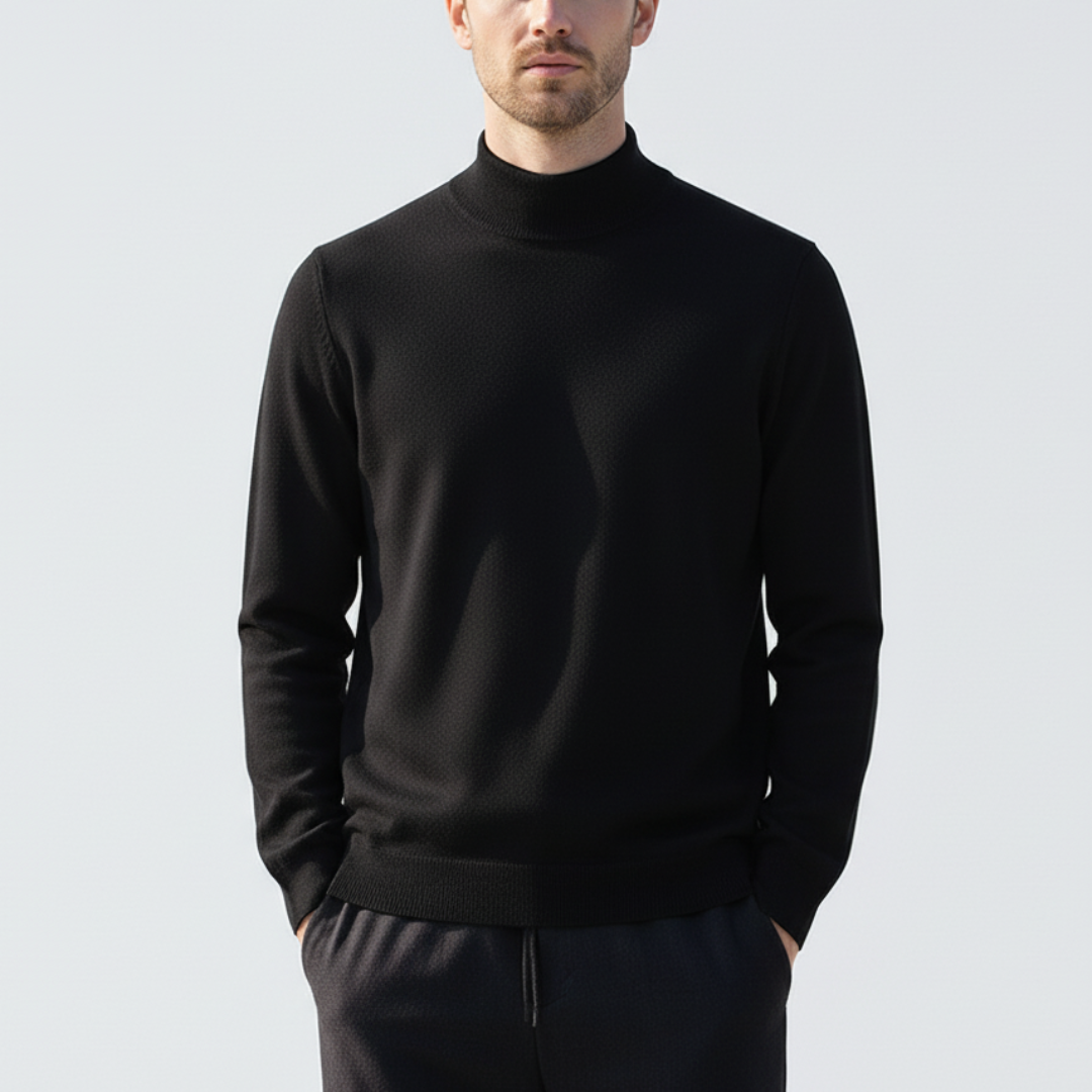 Men's Sweater - Slim Fit - Mock Neck - Light Knit with Ribbed Edges