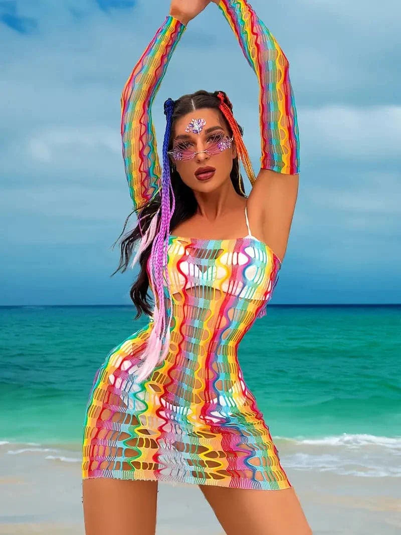 Women Mesh Mini Dress - Bodycon Fit - Sleeveless with Spaghetti Straps - Light and Sheer