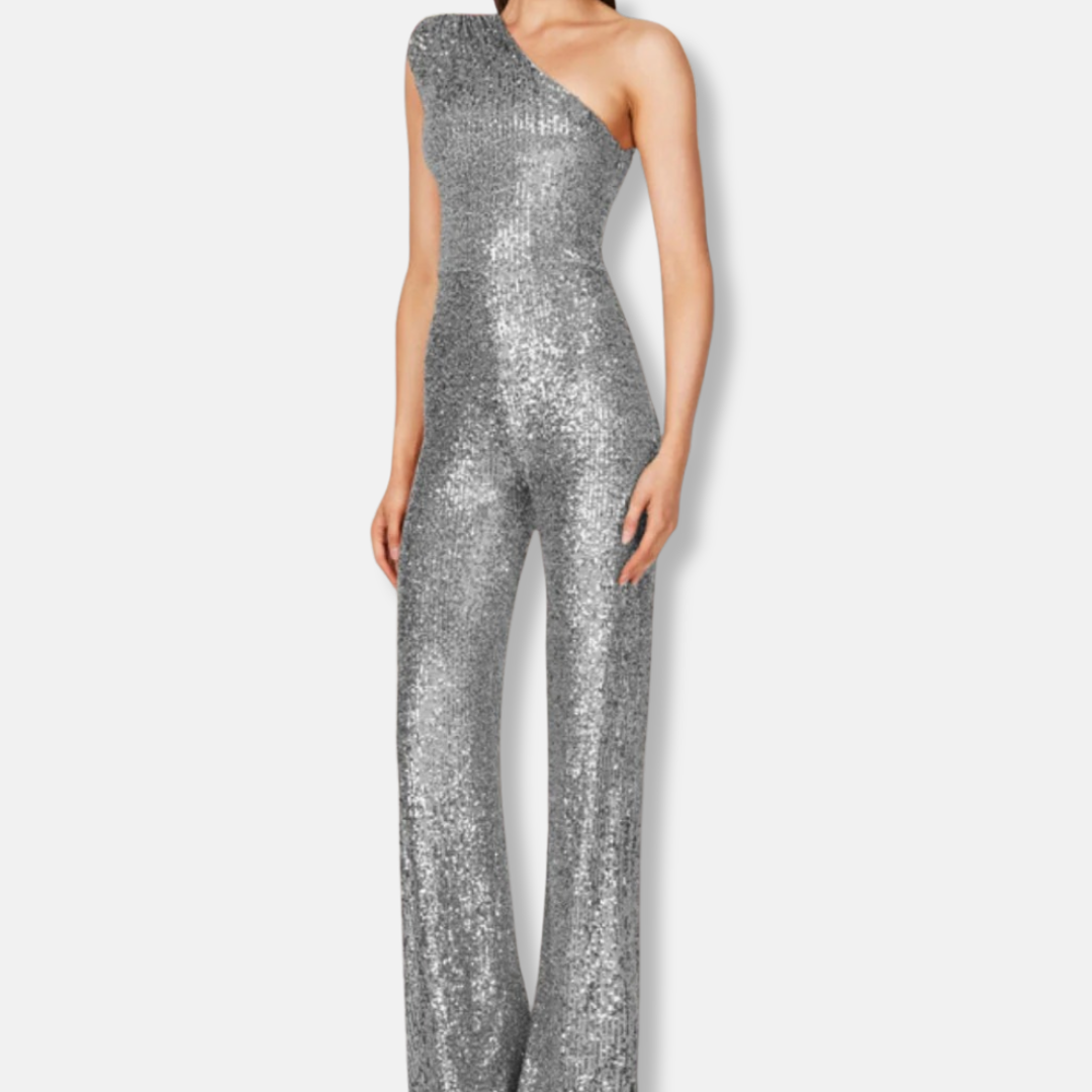 Stella Sequined One-Shoulder Wide Leg Jumpsuit | Sleeveless Jumpsuit