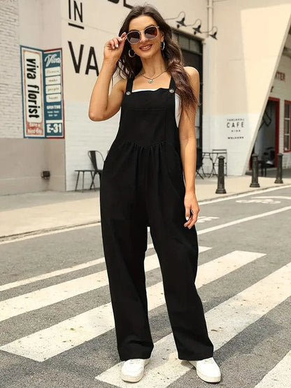 Women's Overall - Loose Fit - Wide Legs - Button Details - Casual Everyday Style