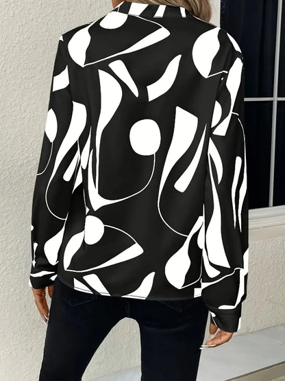 Women's Blouse - V-Neck with Collar - Long-Sleeved Elegant Loose Fit
