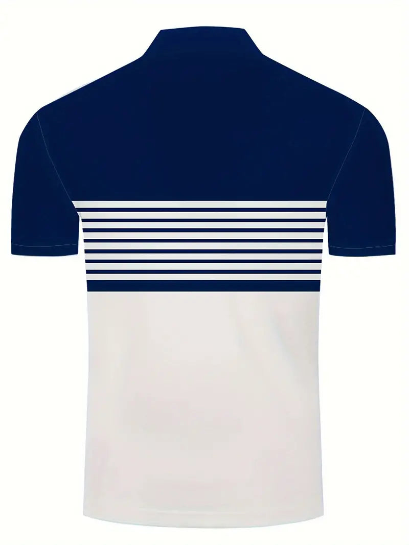 Men's Polo Shirt - Striped Design - Tailored Fit - Short-Sleeved Breathable Casual