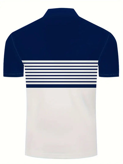 Men's Polo Shirt - Striped Design - Tailored Fit - Short-Sleeved Breathable Casual