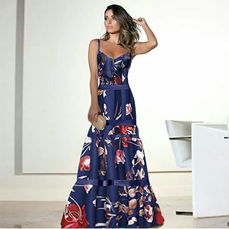 Women's Evening Dress – Strapless Fit – Floral Pattern – Luxurious Silk Look