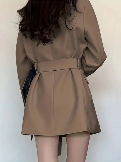 Women's Blazer Dress - Tailored Fit - Belted Waist - Single Button with Flap Pockets
