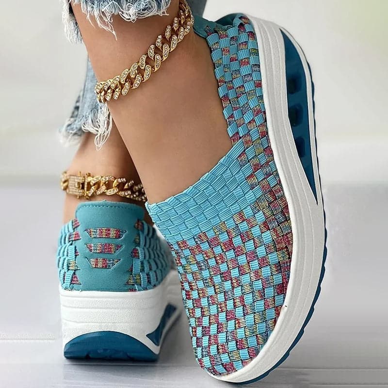 Women's Slip-on Sneakers - Breathable Woven Design - Platform Sole - Lightweight and Comfortable