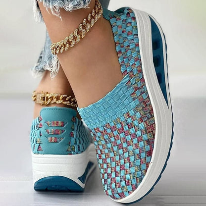 Women's Slip-on Sneakers - Breathable Woven Design - Platform Sole - Lightweight and Comfortable